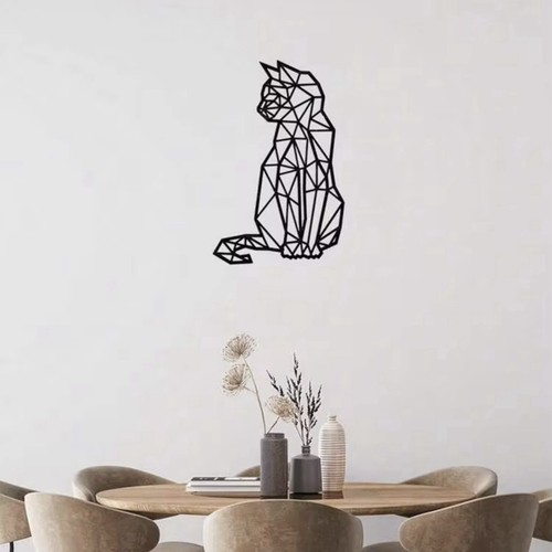 Geometric cat wall decor - decor, black