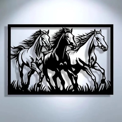 Horses metal wall - 3, modern