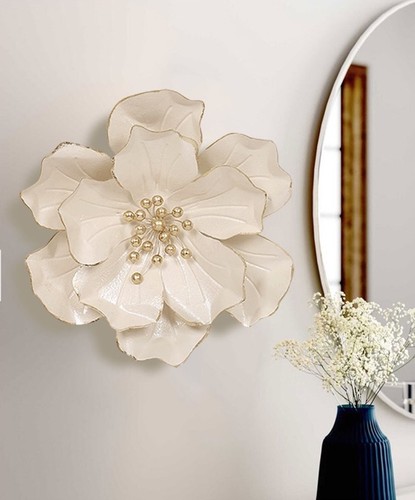 Cream metal wall flower decor - flower,