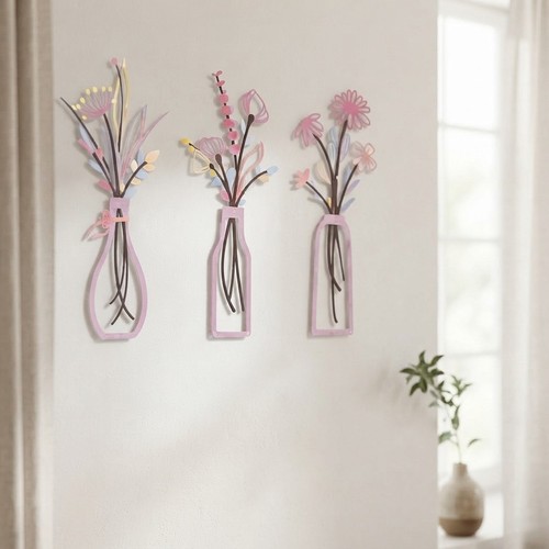 Chic pink metal floral - pink, wall