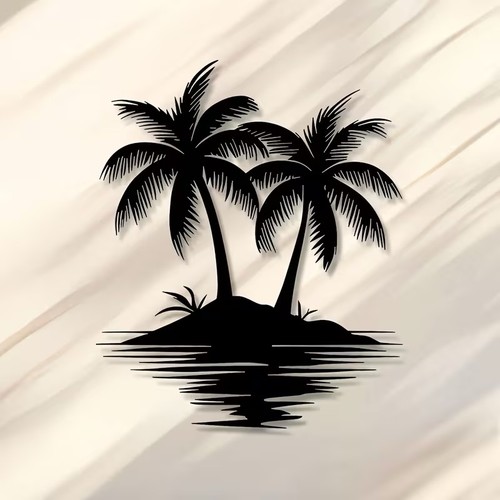 Palm tree black metal wall - black,